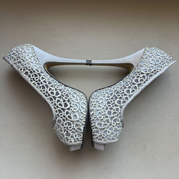 Lady Couture Ivy Peep Toe Silver Lace Mesh Stiletto Heels NIB Women’s EU 38 US 7 - Picture 7 of 16